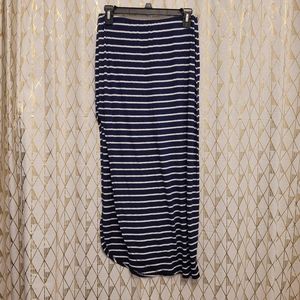 Promesa High Slit Maxi Skirt Navy Blue White Stripes Size S